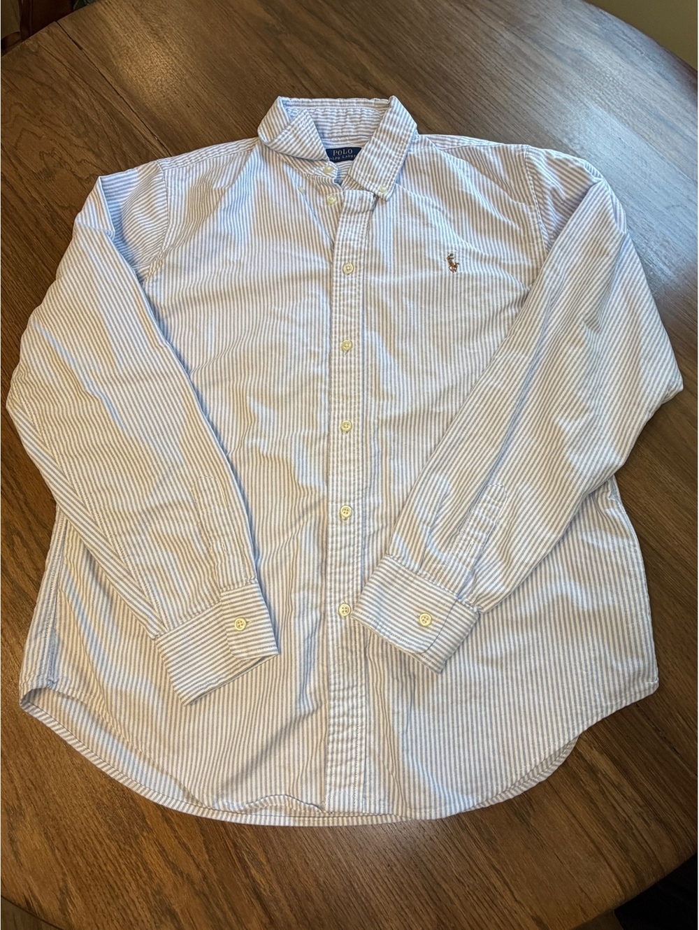 Ralph Lauren Blue and White Stripe Cotton Button Up L
